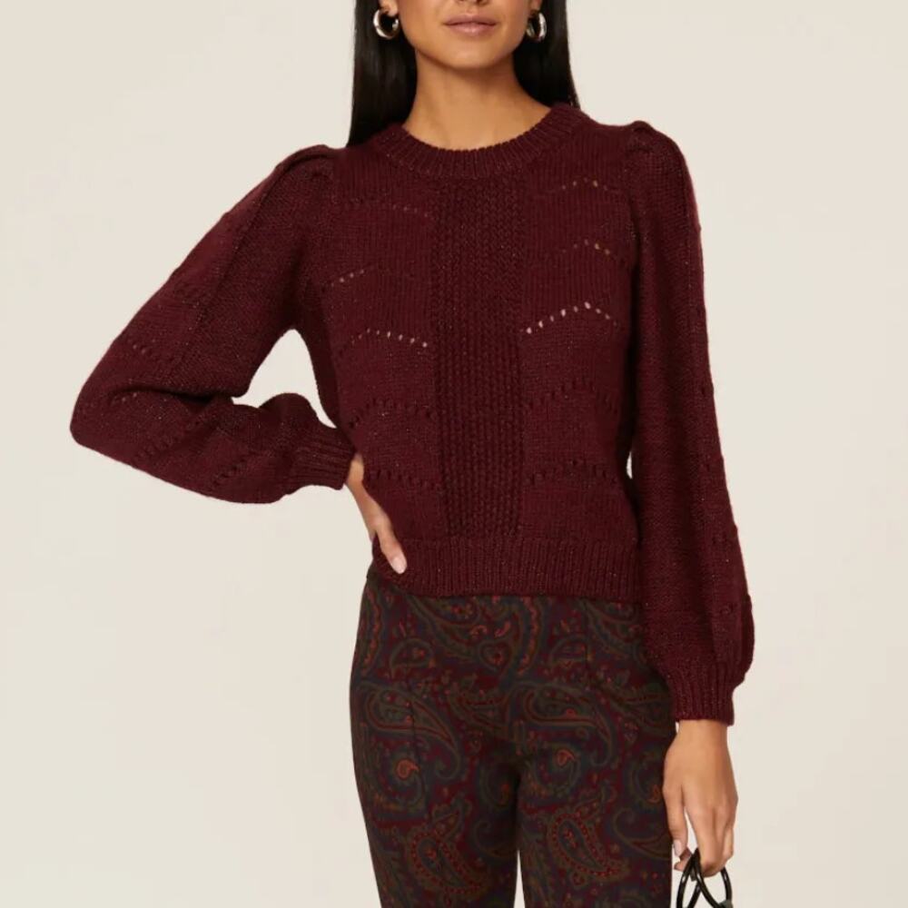 Peter Som Burgundy Pointelle Sweater MEDIUM Cottage Metallic Thanksgiving $275